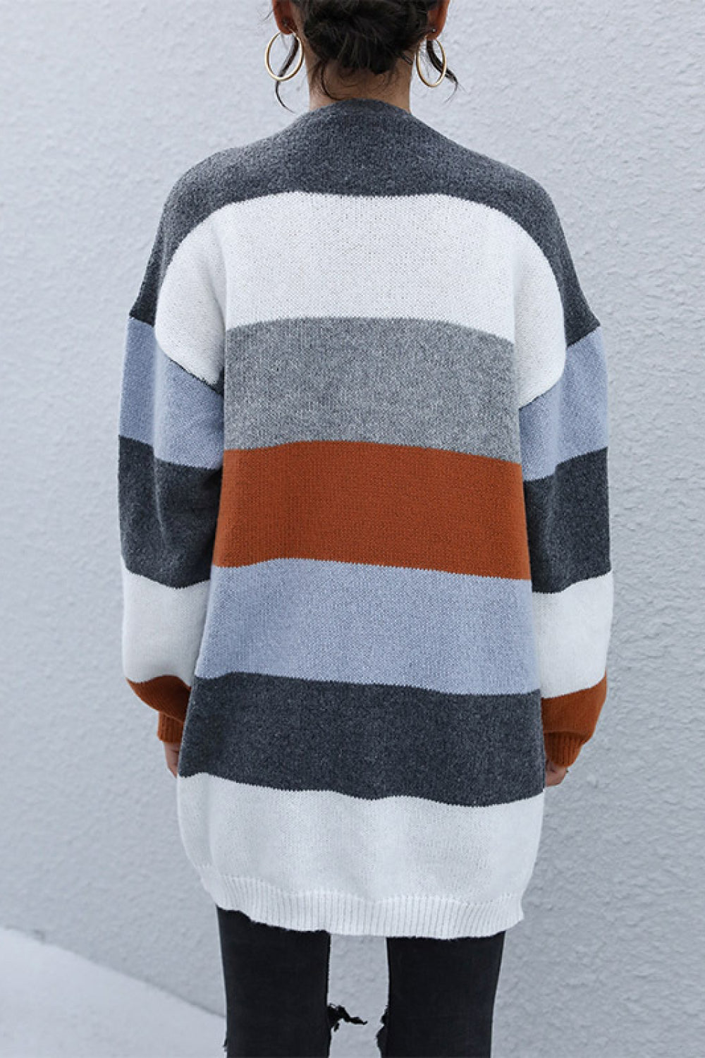 Color Block Long Sleeve Cardigan with Pockets - White Stag Clothing