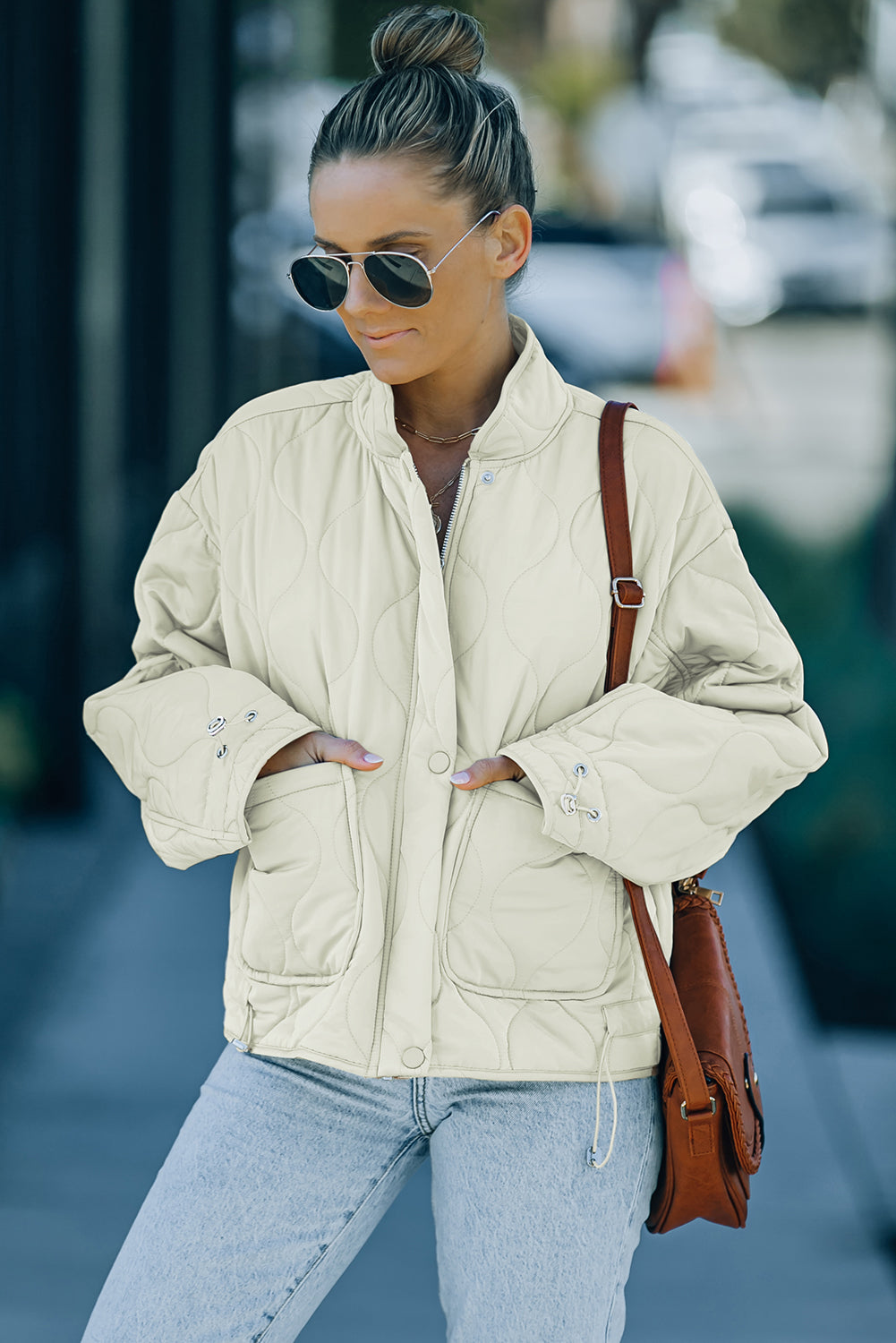 Drawstring Dropped Shoulder Quilted Jacket - White Stag Clothing