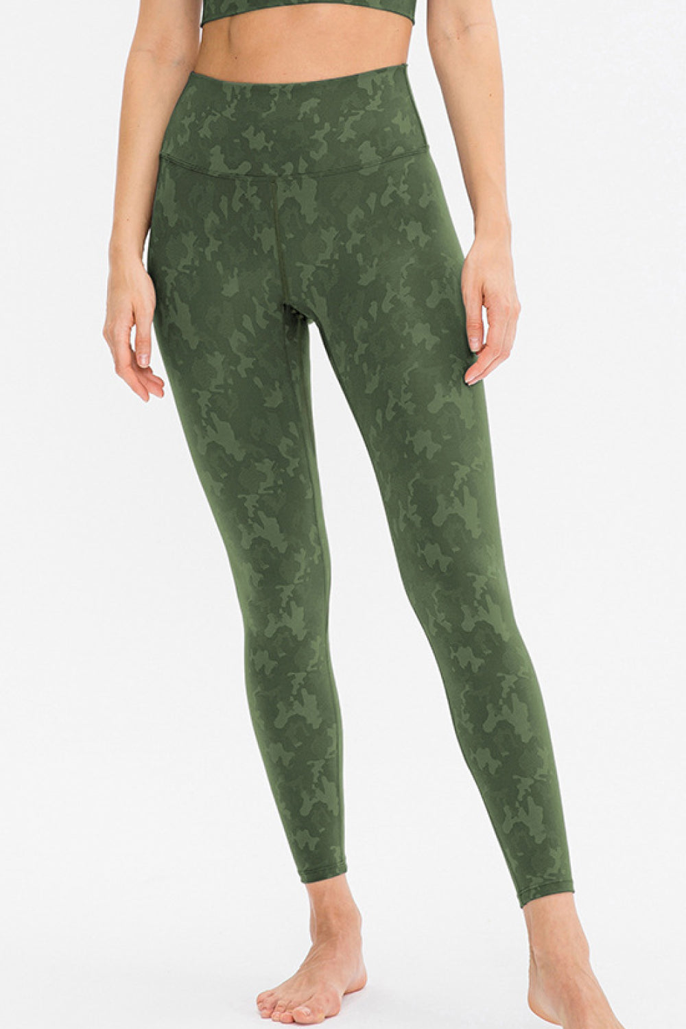 Camouflage Print Elastic Waistband Yoga Leggings - White Stag Clothing