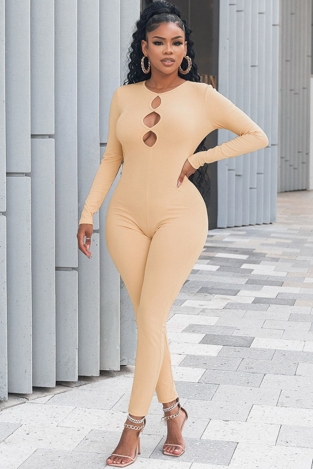 Cutout Round Neck Jumpsuit - White Stag Clothing