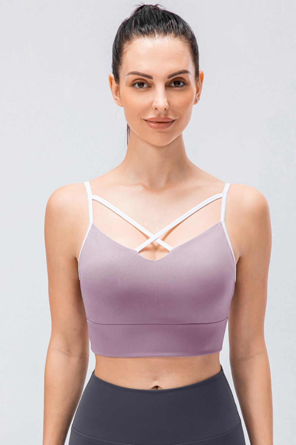 Contrast Crisscross Strap Sports Bra - White Stag Clothing