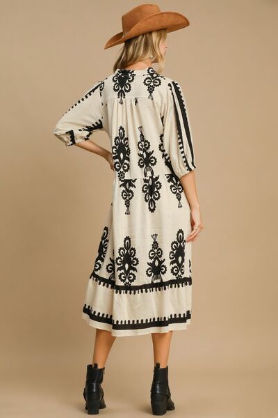 Umgee Printed Notched Midi Dress White Stag Clothing Umgee Printed Notched Midi Dress White Stag Clothing