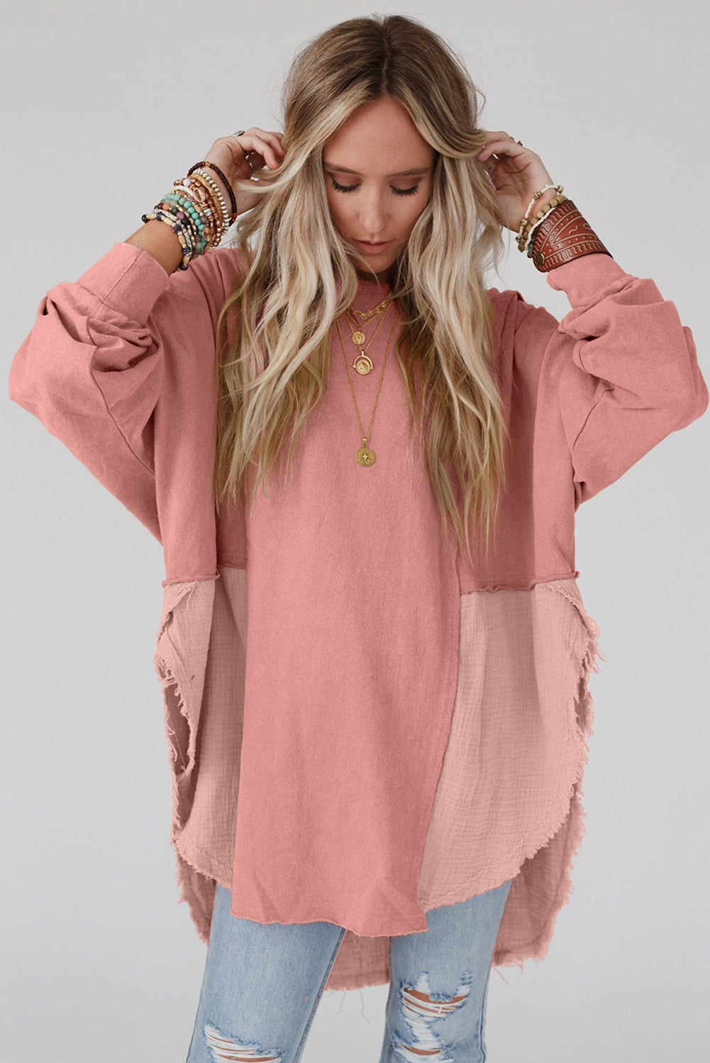 Curved Hem Dolman Sleeve Top