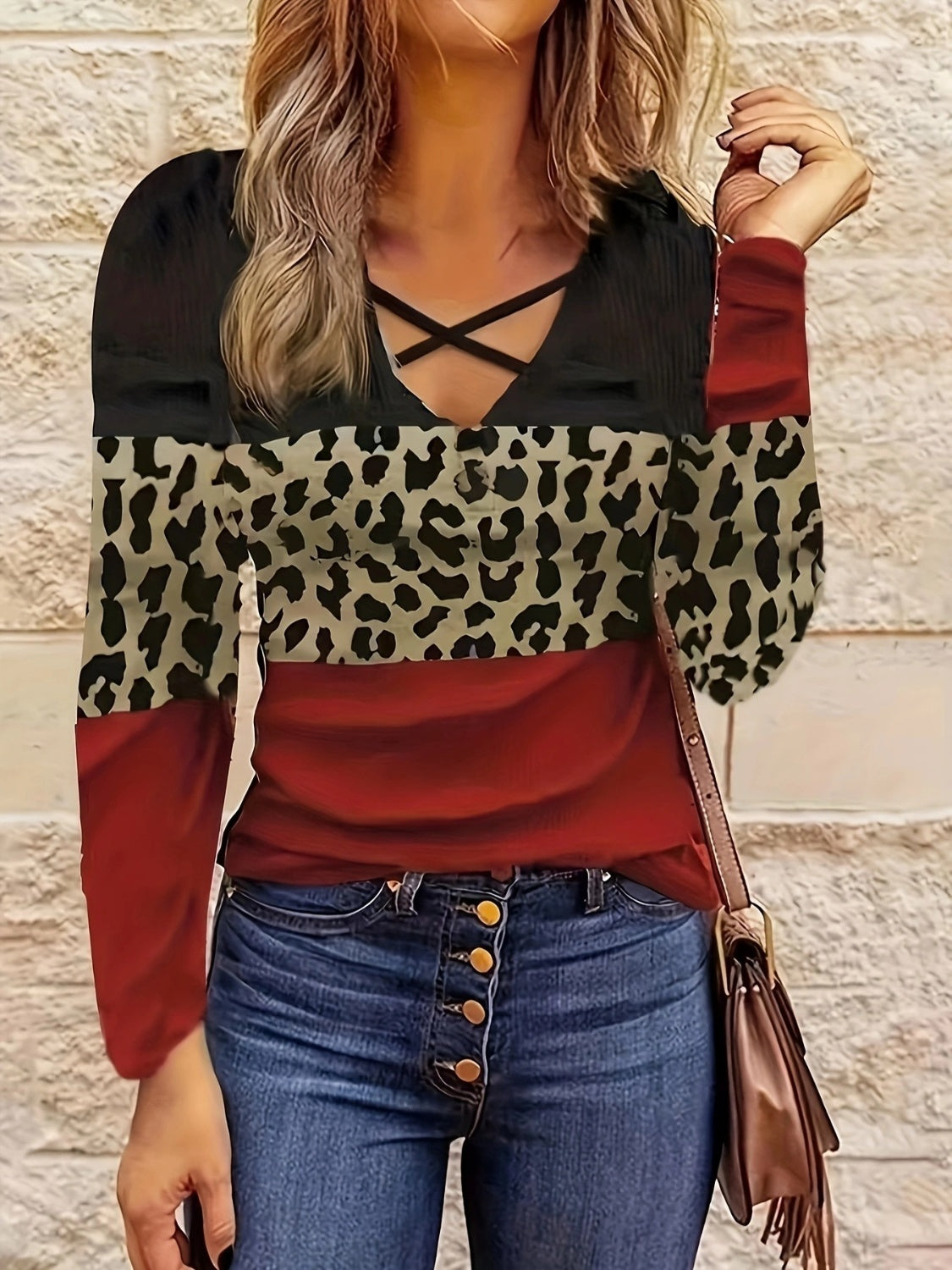 Crisscross Color Block Long Sleeve T-Shirt