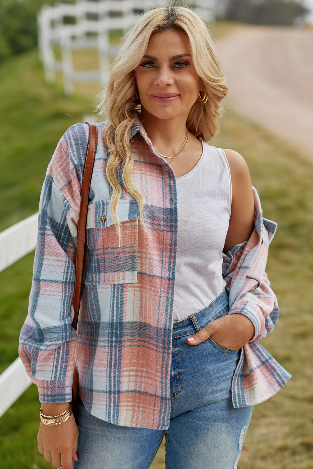 Plaid Dropped Shoulder Shacket - White Stag Clothing