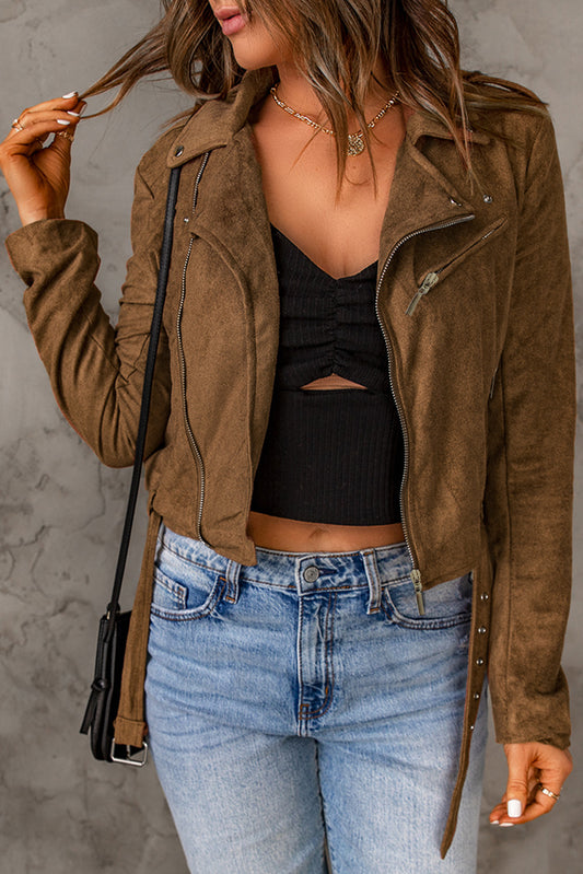 Vegan Suede Zip Detail Jacket - White Stag Clothing