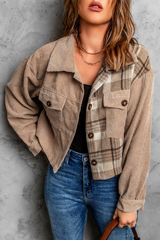 Plaid Corduroy Dropped Shoulder Jacket - White Stag Clothing