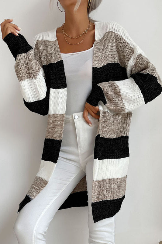 Striped Long Sleeve Duster Cardigan - White Stag Clothing