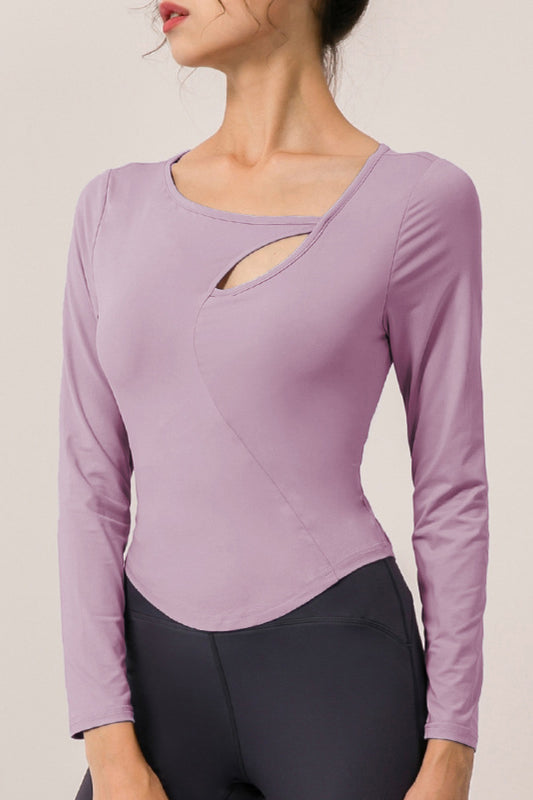 Cutout Curved Hem Yoga Top - White Stag Clothing