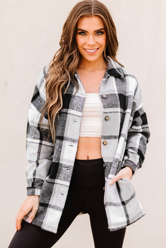Plaid Dropped Shoulder Pocket Shacket - White Stag Clothing