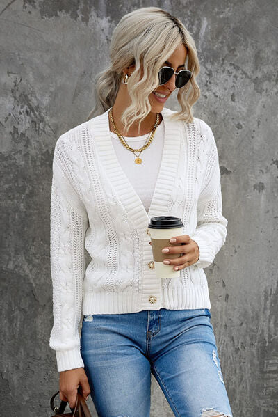 Cable-Knit Button Up Dropped Shoulder Cardigan