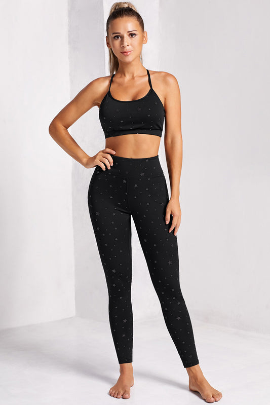 Star Print Sports Bra and Leggings Set - White Stag Clothing