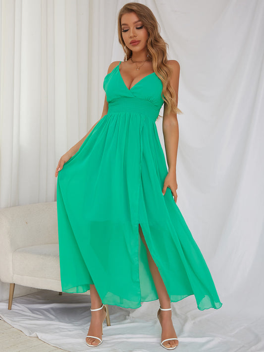 Smocked Split Maxi Dress - White Stag Clothing