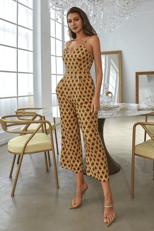 Printed Spaghetti Strap Cropped Jumpsuit - White Stag Clothing