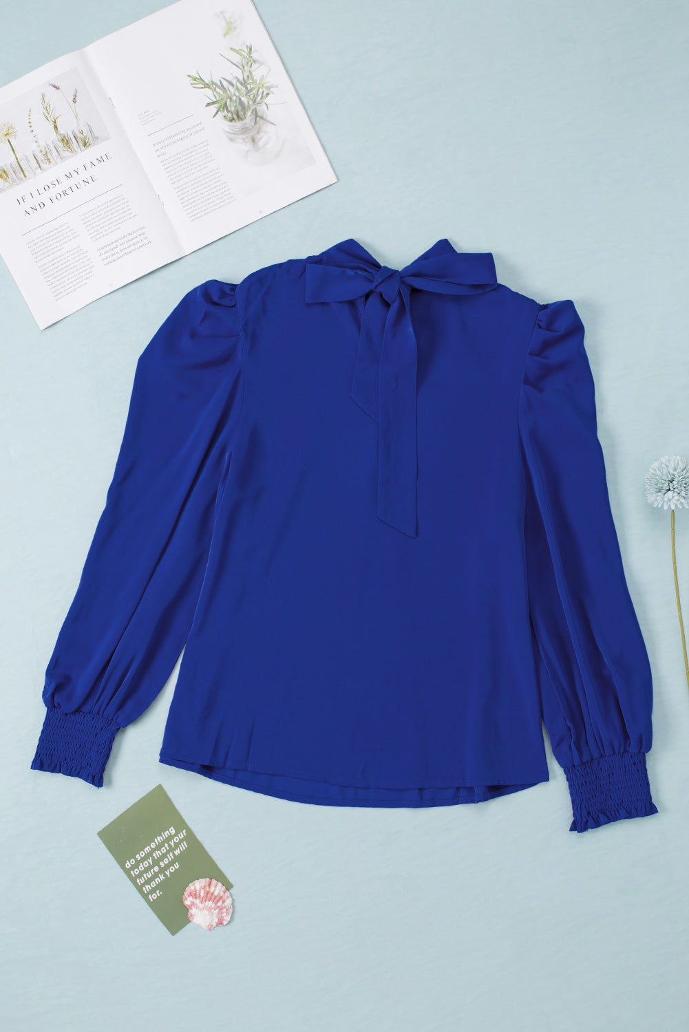 Mock Neck Puff Sleeve Blouse