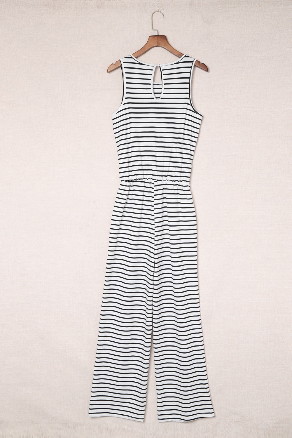 Striped Sleeveless Jumpsuit with Pockets - White Stag Clothing