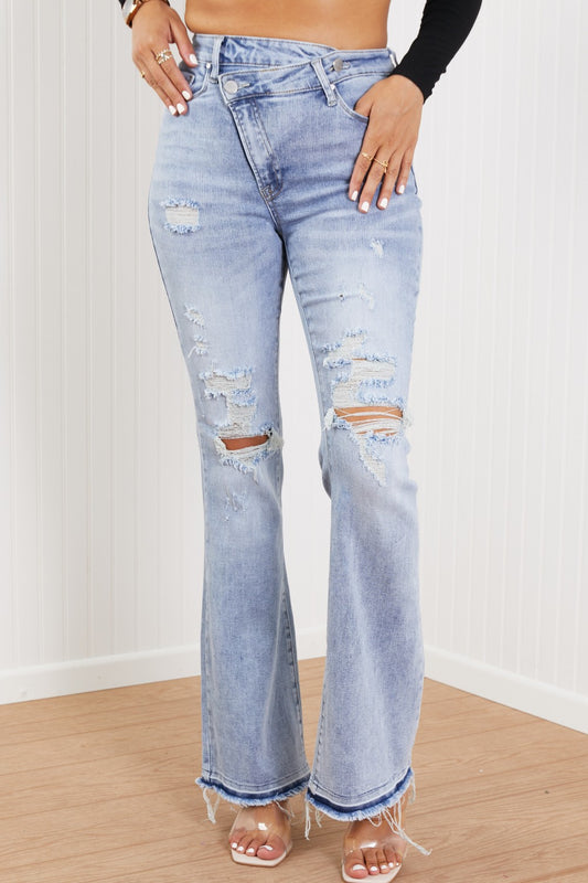 RISEN Valerie Full Size Crossover Flared Jeans - White Stag Clothing