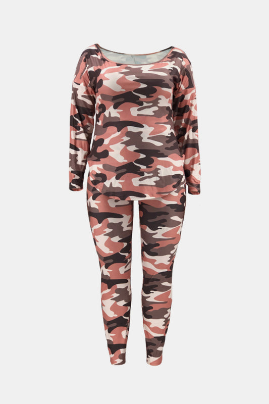 Plus Size Camouflage Top and Leggings Set - White Stag Clothing