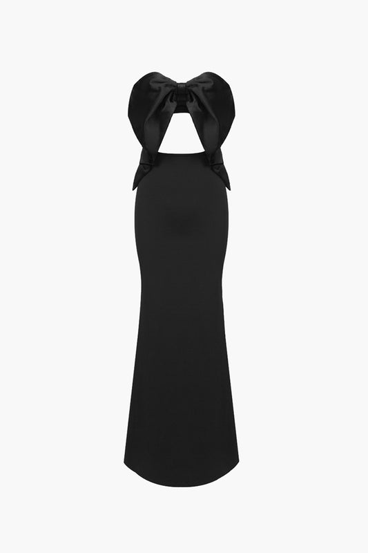 Two-Tone Strapless Cutout Bow Detail Dress - White Stag Clothing