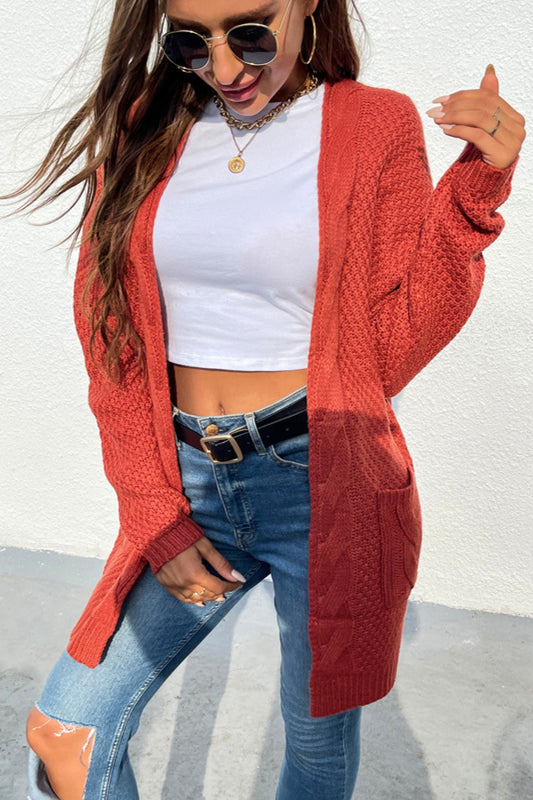 Cable-Knit Open Front Longline Cardigan - White Stag Clothing