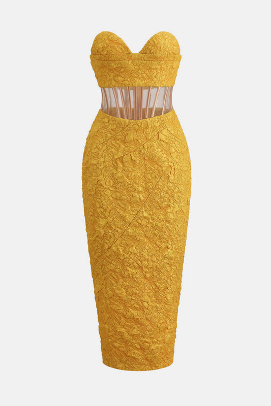 Textured Strapless Sweetheart Neck Slit Dress - White Stag Clothing
