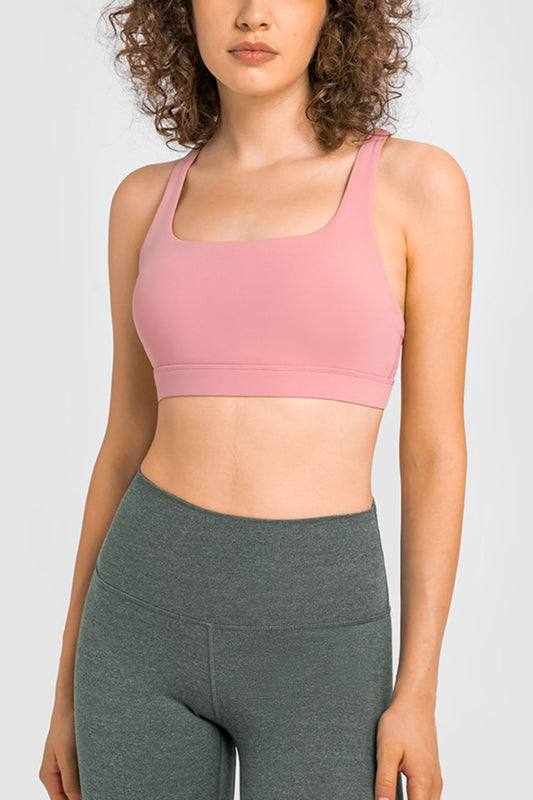 Crisscross Square Neck Sports Bra - White Stag Clothing