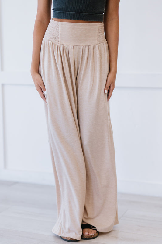 Zenana Easy Breezy Full Size Palazzo Pants in Beige - White Stag Clothing
