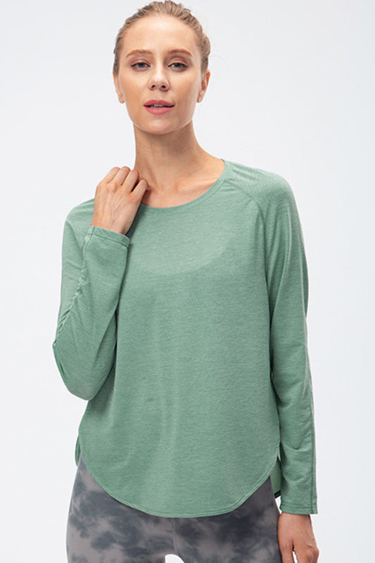 Breathable Raglan Sleeve Side Slit Yoga Top - White Stag Clothing
