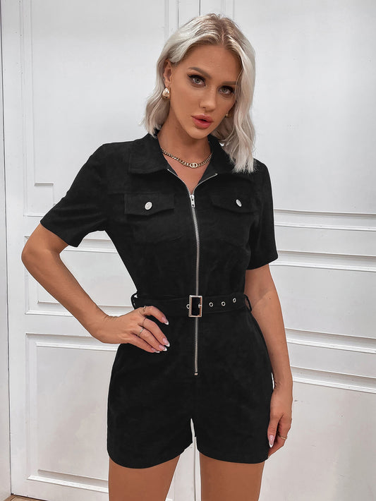 Zip Up Belted Romper - White Stag Clothing