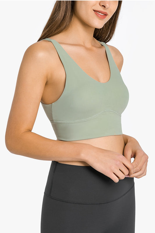 Crisscross Scoop Neck Sports Bra - White Stag Clothing