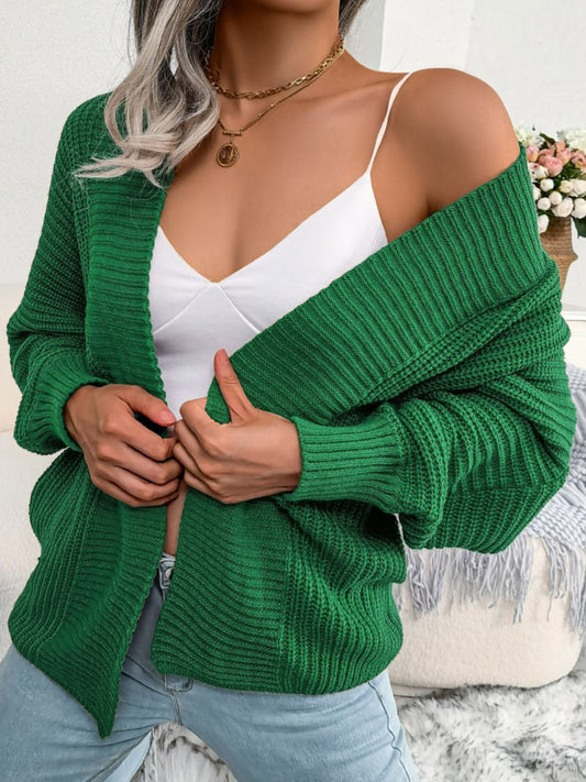 Rib-Knit Open Front Dolman Sleeve Cardigan - White Stag Clothing