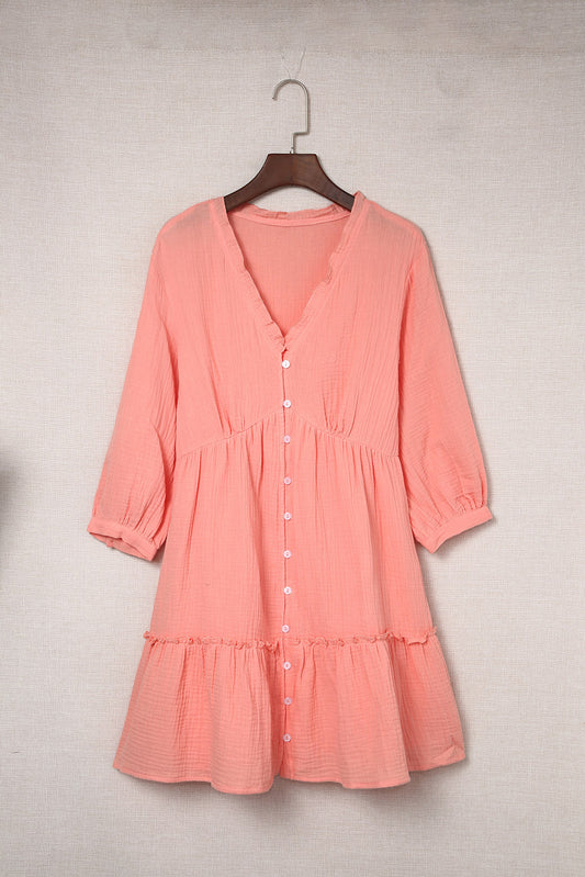 Textured Frill Trim V-Neck Dress