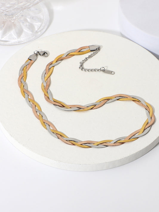 Tricolor Braided Snake Chain Necklace - White Stag Clothing