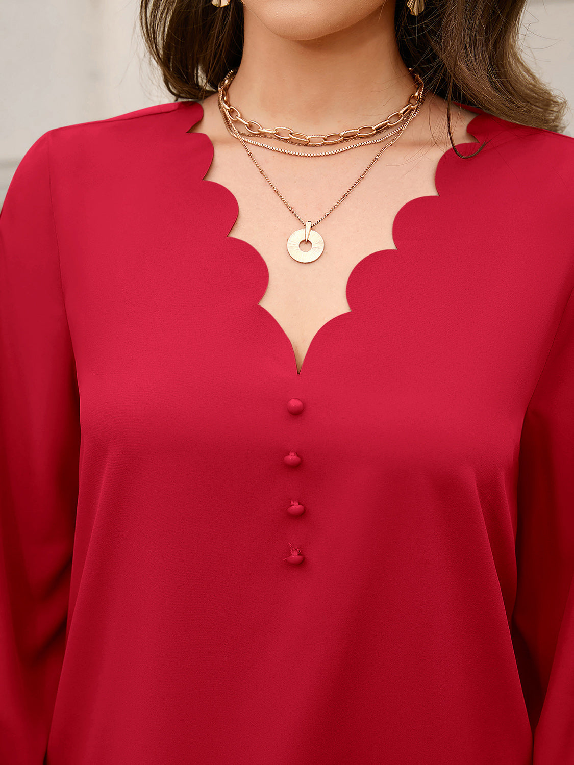 V-Neck Long Sleeve Blouse