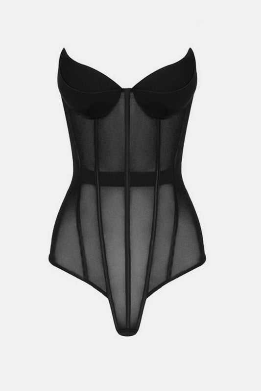 Strapless Spliced Mesh Teddy - White Stag Clothing