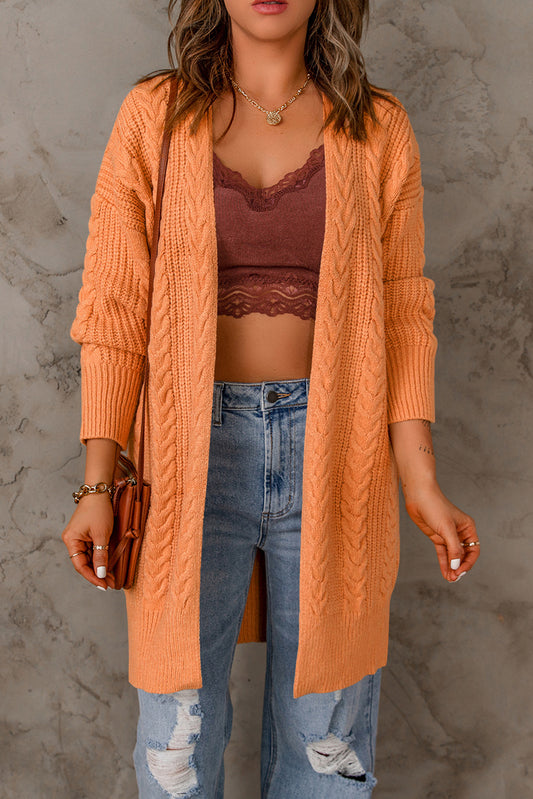 Cable-Knit Open Front Sweater Cardigan - White Stag Clothing