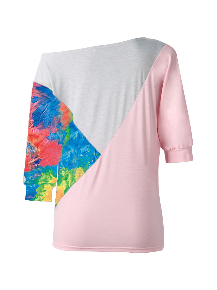 Color Block Three-Quarter Sleeve Blouse