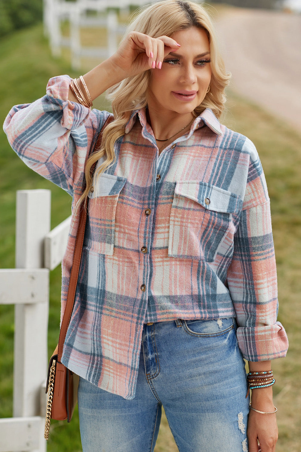 Plaid Dropped Shoulder Shacket - White Stag Clothing