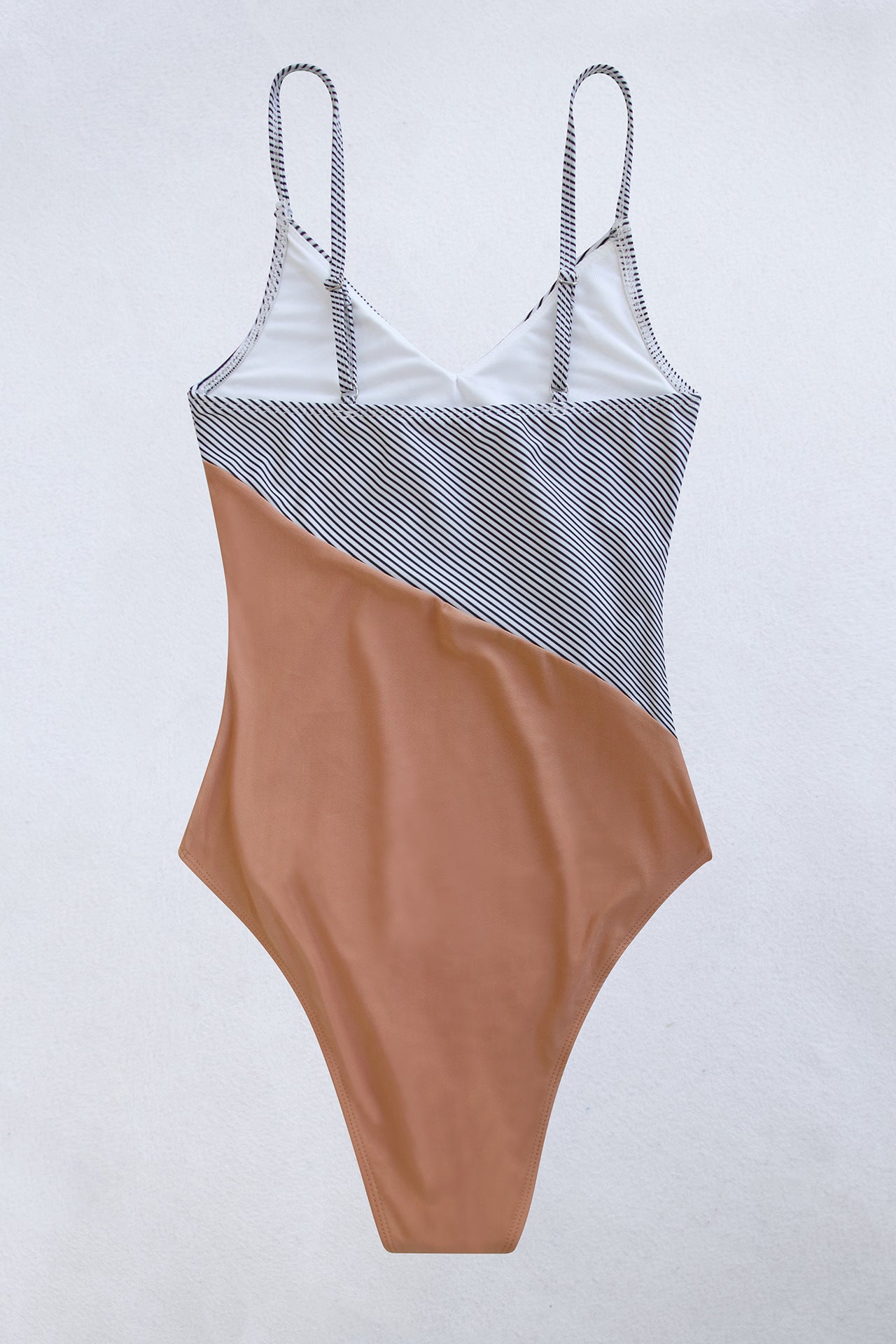 Striped Spaghetti Strap V-Neck One-Piece Swimsuit - White Stag Clothing