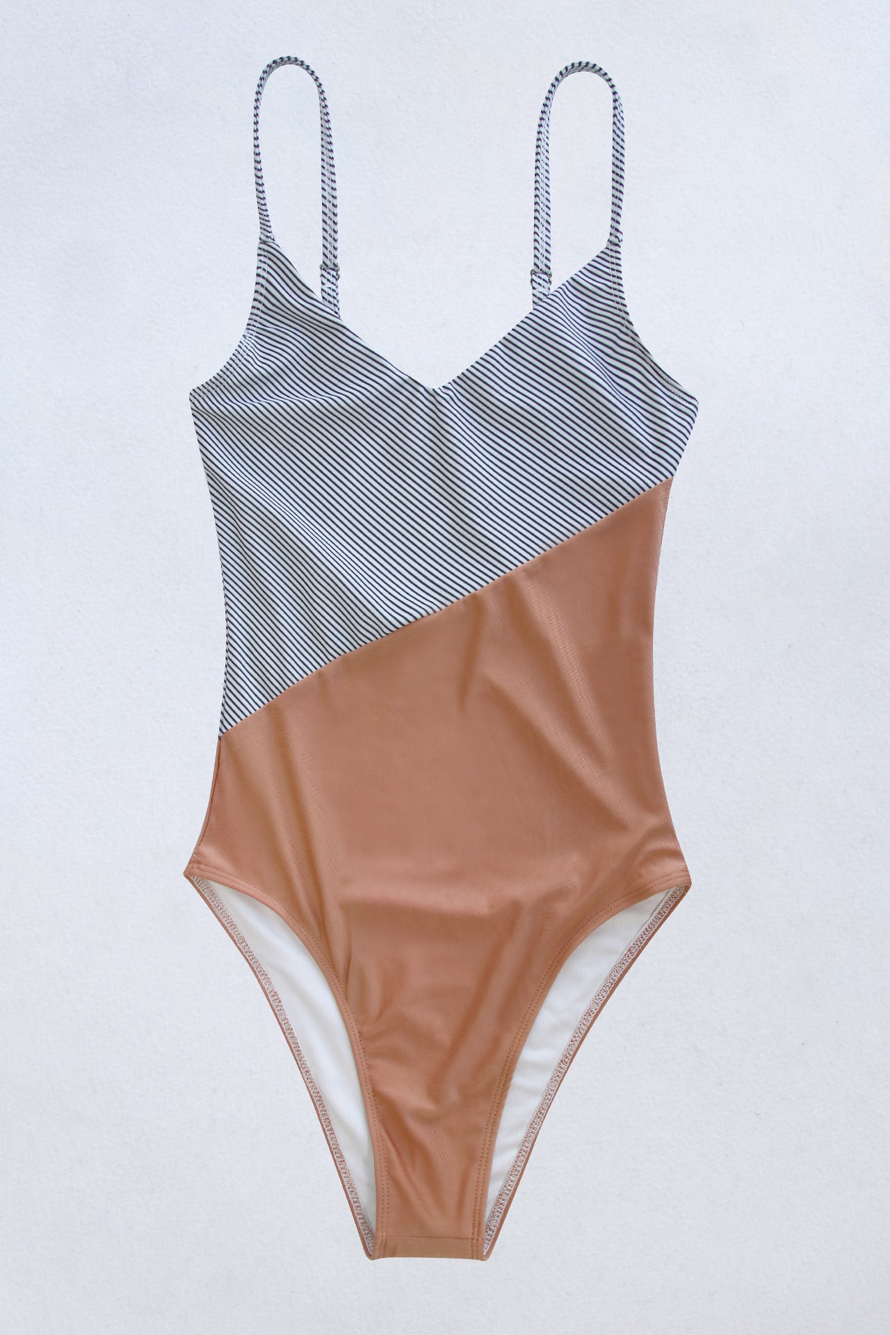 Striped Spaghetti Strap V-Neck One-Piece Swimsuit - White Stag Clothing