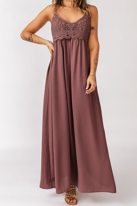 Smocked Crochet Adjustable Strap Maxi Dress - White Stag Clothing