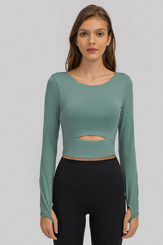 Cut Out Front Crop Yoga Tee - White Stag Clothing