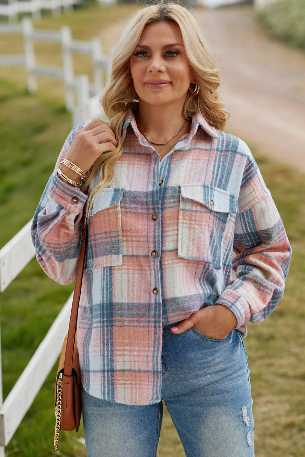 Plaid Dropped Shoulder Shacket - White Stag Clothing