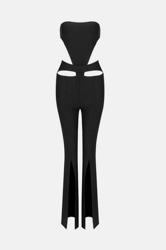Strapless Cutout Slit Ankle Jumpsuit - White Stag Clothing
