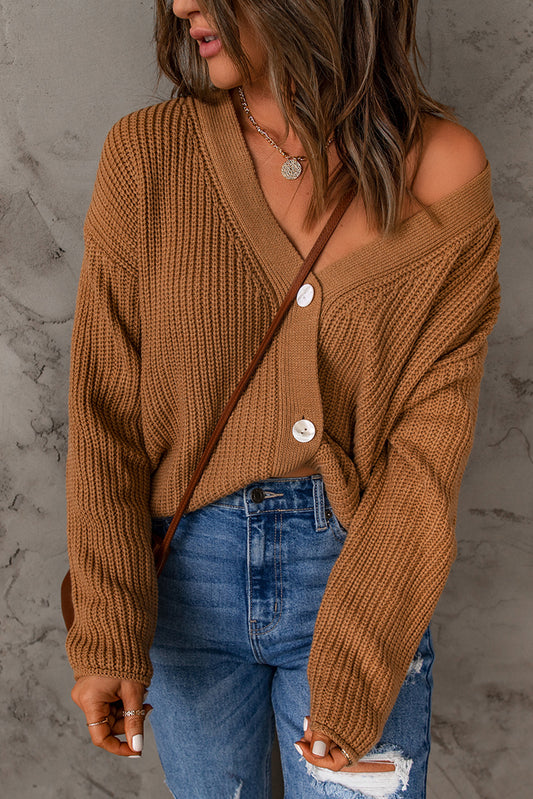 V-Neck Dropped Shoulder Cardigan - White Stag Clothing