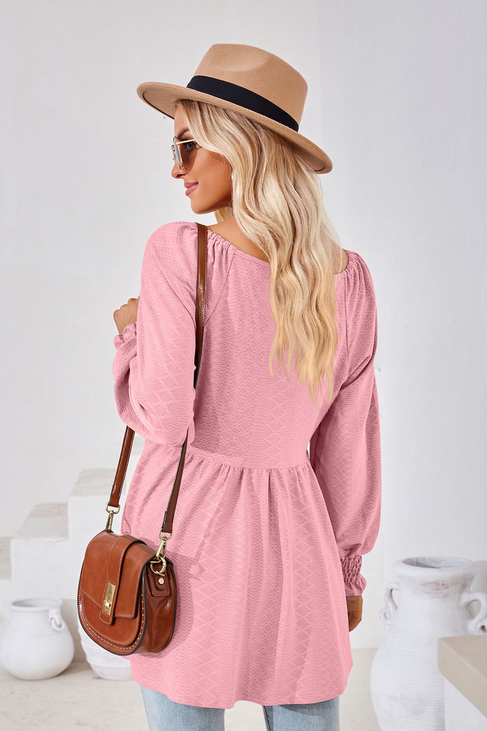 V-Neck Lantern Sleeve Blouse