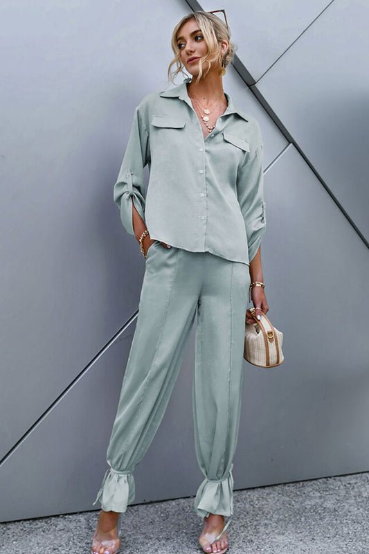 Roll-Tab Sleeve Shirt and Ankle-Tie Pants Set - White Stag Clothing