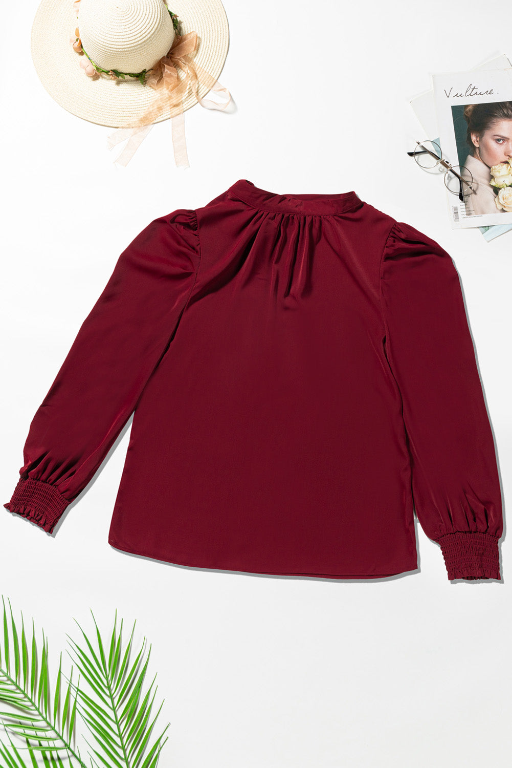 Mock Neck Puff Sleeve Blouse