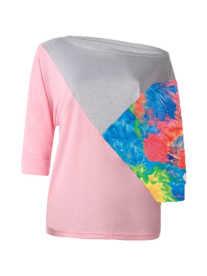 Color Block Three-Quarter Sleeve Blouse