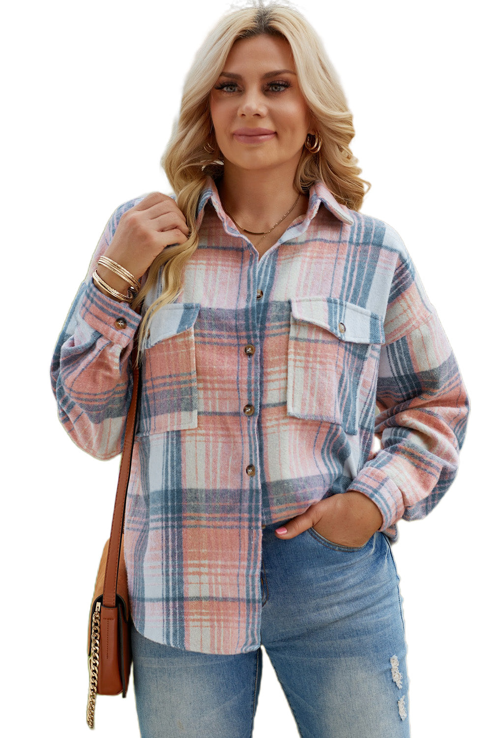 Plaid Dropped Shoulder Shacket - White Stag Clothing